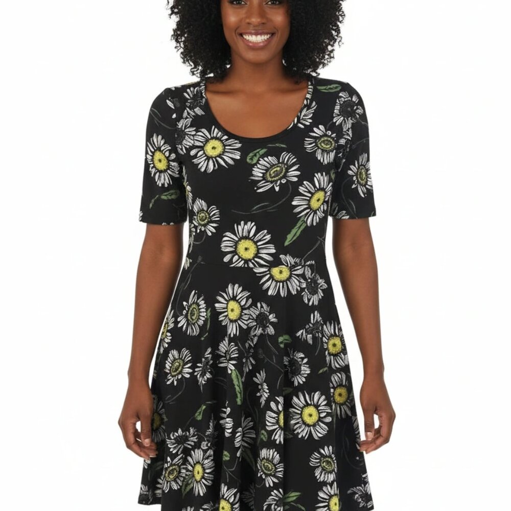 LuLaRoe Navy Blue Nichole Dress with Daisies Pattern